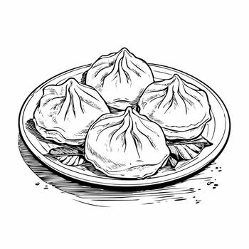 momo comida comida plato delicioso cocina comer bosquejo estilo vector