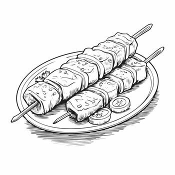 brocheta comida comida plato delicioso cocina comer bosquejo estilo vector