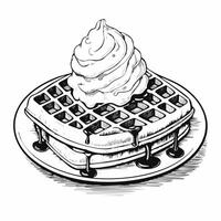 Waffle with Ice Cream Food Meal Menu Dish Delicious Cuisine Eat Sketch Style vector
