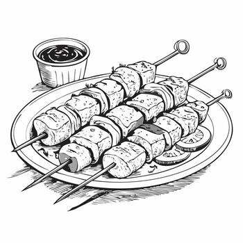 brocheta comida comida menú plato delicioso cocina comer bosquejo estilo vector