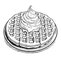 Waffle with Ice Cream Food Meal Menu Dish Delicious Cuisine Sketch Style vector