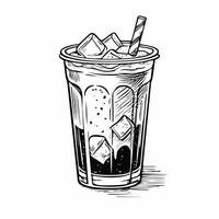 Cold Coffee Drink Beverage Menu Liquid Water Sketch Style vector