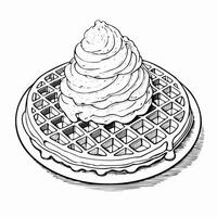 Waffle with Ice Cream Food Meal Menu Dish Cuisine Eat Sketch Style vector