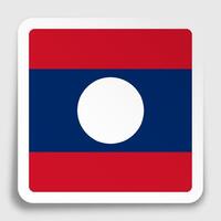 Lao People Democratic Republic flag icon on paper square sticker with shadow. Button for mobile application or web. vector