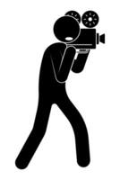 stick figure, man operator with camera. World Cinema Day December 28th. on white background vector