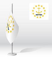 flag of american state of RHODE ISLAND on flagpole for registration of solemn event. Day of state of RHODE ISLAND. Realistic 3D on white vector