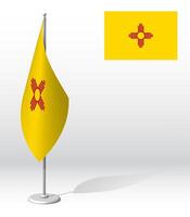 flag of american state of New Mexico on flagpole for registration of solemn event. Day of state of New Mexico. Realistic 3D on white vector
