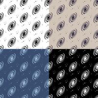 set of seamless patterns with schematic spiral galaxy. Exploration of space and star clusters. Ornament for decoration and printing on fabric. Design element. vector