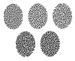 Linear icon. Set of fingerprint mazes with unique cells. Fingerprint biometric identification. Simple black and white isolated on white background vector