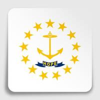 american state of RHODE ISLAND flag icon on paper square sticker with shadow. Button for mobile application or web. vector