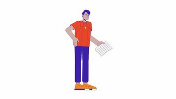 Physical education teacher giving instructions 2D character animation. Sportswear man with whistle cartoon 4K , alpha channel. Indian male pe coach talking animated person on white background video