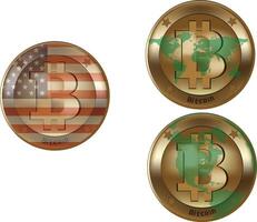 Bitcoin cryptocurrency global coins set vector