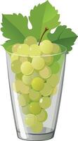 Glass overflowing with fresh green grapes and leaf vector