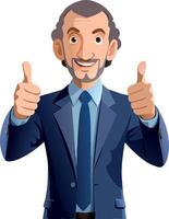 Smiling businessman showing thumbs up approving your project vector