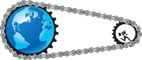 Businessman is running in a gear as part of a global business process vector