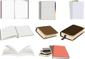 Collection of books and notebooks in various positions vector