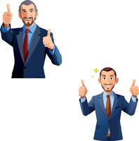 Smiling businessman showing thumbs up approving your project- vector