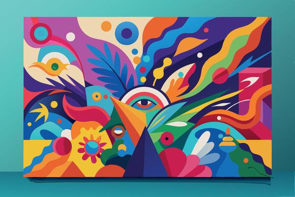 Abstract colorful background design with organic and geometric shapes