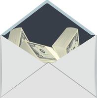 White envelope containing stacks of one hundred dollar bills vector