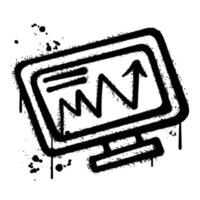 Black and White Graffiti Spray Painted computer monitor on white background vector