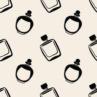 Dark outline pattern of various perfume bottles on beige background, perfect for cosmetic design projects or fashion layouts and packing. vector