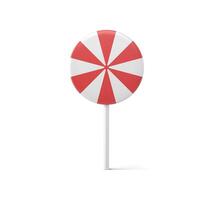 Red realistic lollipop striped rounded shape with stick 3d template illustration vector