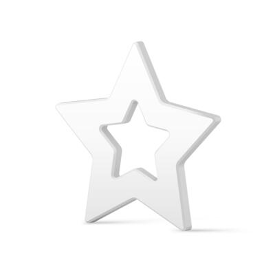 Realistic cute white five pointed star shape Christmas tree minimalist bauble isometric