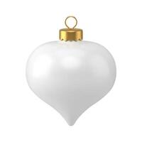 Realistic white glass Christmas tree drop shape toy with golden metallic loop for hanging 3d vector