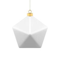 Realistic tenderness white polygonal angled shape Christmas tree toy with loop golden thread vector