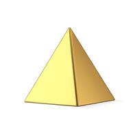 Golden luxury polygonal geometric figure metallic glossy isometric triangle pyramid with shadow vector