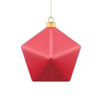 Realistic abstract red star shape polygon Christmas tree hanged toy golden metallic thread vector