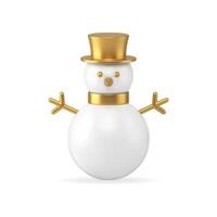 Realistic cute snowman bauble in golden metallic gloss hat and design elements 3d template vector