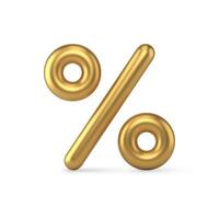 Golden realistic percentage symbol with two rings and line glossy metallic illustration vector
