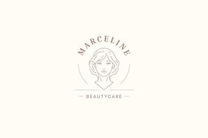 Beautiful female portrait line art logo design template for skin care brand illustration vector