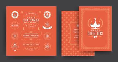 Christmas labels and badges design elements set with greeting card template. vector