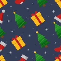 Christmas seamless pattern with Santa hat, pine tree, and gift suitable for wrapping paper vector