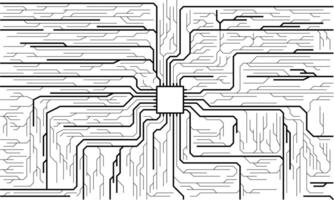 Chip background with circuit elements monochrome background. Circuit board, AI semiconductor and computer processor vector