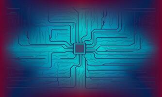 Circuit board elements in blue on technology light blue and dark background, AI concept banner or presentation vector