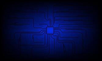 Chip circuit board elements in blue on technology dark background, AI concept banner or presentation vector