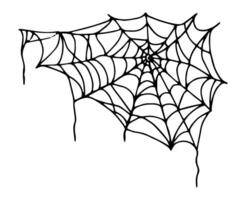 Halloween spider web line drawing. Silhouette of curved threads. Black outline art in Doodle style. Hand drawn isolated graphic clipart. Liner illustration of spider web for creepy decor and design vector