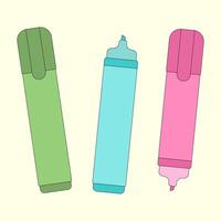 Simple illustration of colorful highlighters in a minimal style. Perfect for back-to-school designs, education projects, and stationery-themed graphics. vector
