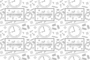 A seamless pattern coloring page with clocks, chalkboards, and back-to-school elements. Ideal for educational projects. vector