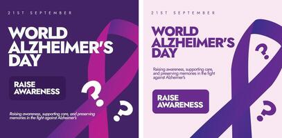 21st September Alzheimer's day awareness banners, posts template with purple ribbon, question mark. Theme for 2024 is Time to act on dementia, Time to act on Alzheimer's. vector