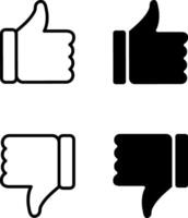 Like and dislike icon set. Thumbs up and thumbs down button symbol black outline, flat solid icon for mobile, web, feedback, rating concept vector
