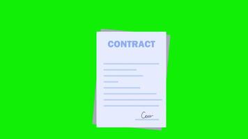 2d cartoon contract paper signature animation with green screen background 4k video