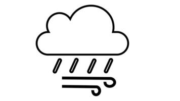 Animation of line sketch of rain cloud and wind icon video