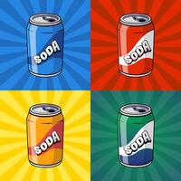 Four Colorful Soda Cans on a Pop Art Background vector
