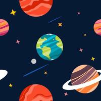 Colorful Planetary Space Pattern with Stars and Planets - Cosmic Background Illustration, Seamless Pattern vector