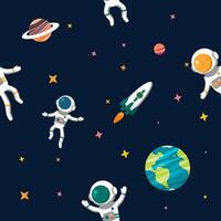 Seamless Pattern of Floating Astronauts, Planets, and Rockets in a Colorful Space Adventure vector