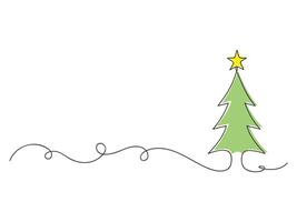 Continuous one line drawing of christmas tree with star isolated illustration. vector